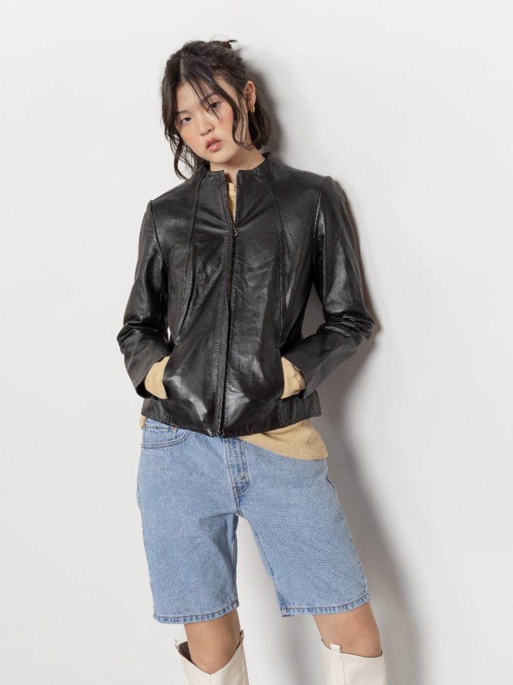 LEATHER MOTO JACKET Y2K Vintage Women / Small